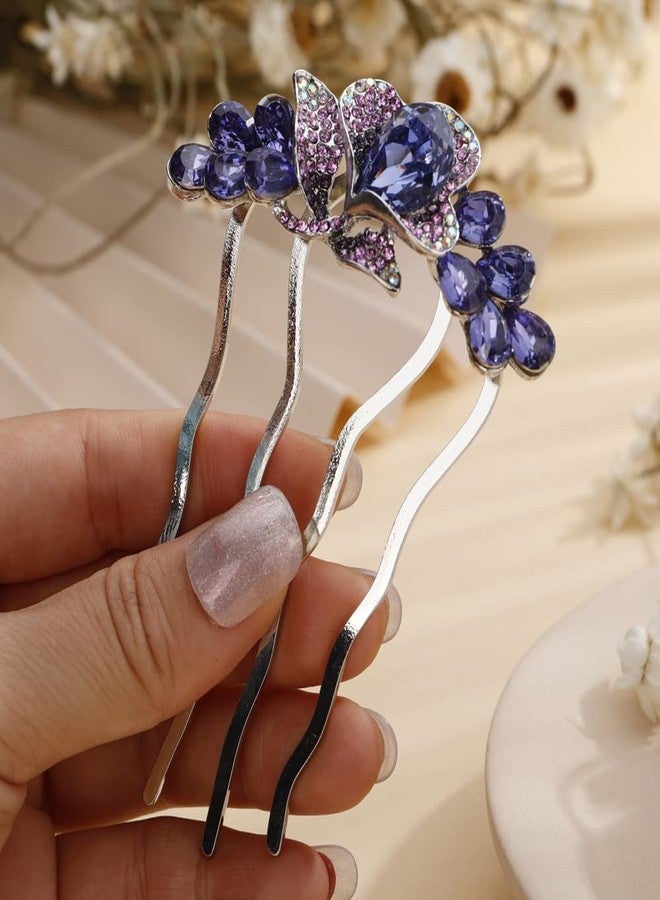 Aimimier Decorative Crystal Floral Hair Side Combs Sparkly Rhinestone Hair Pins Bridal Wedding Hair Accessories for Women and Girls(Purple) - Image 1